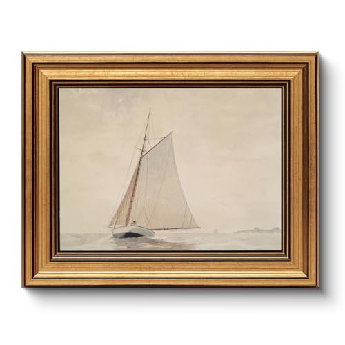 Gold Framed Vintage Wall Art for Living Room, Seaview Painting Prints Shelf Decor for Kitchen, Aesthetic Bedroom Wall Art, Christmas Gifts for Friends or Family (White Sailboat - 8"x10") - color: White Sailboat, size: 10"L x 8"W