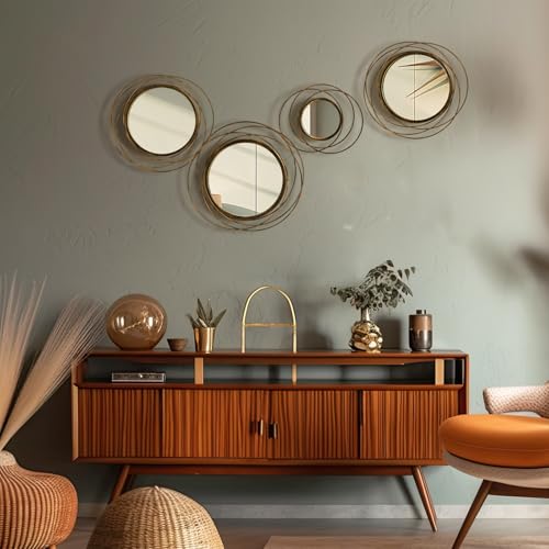 Hicarer 4 Pcs Decorative Wall Mirror Round Modern Circle Mounted Mirror Metal Wall Art Decor for Bedroom Living Room Entryway Dining Room Hallway (Bronze) - color: Bronze