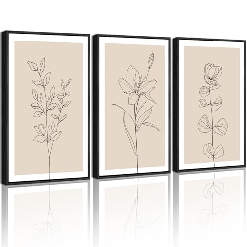 Drsoum Black Line Flower Wall Art Vintage Floral Minimalist Wall Hanging Decor Bohemain Botanical Prints Artwork for Office Dining Room Hallway 11x14in Black Framed - color: Bohemain Flower, size: 11x14in, Black Framed