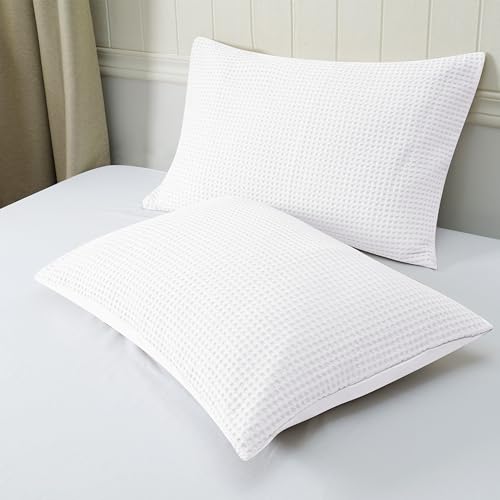 Zaizaihome Waffle Weave Pillowcases Queen Size 2 Pack, 100% Egyptian Cotton 600 Thread Count, Ultra Soft Pillow Shams with Envelope Closure, Breathable Skin-Friendly Pillow Case, White, 20x30 Inches - color: White, size: 30" x 20" (Pack of 2)
