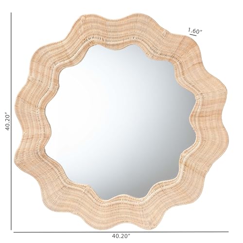 bali & pari Hasana Coastal Scalloped Natural Rattan Round Accent Wall Mirror