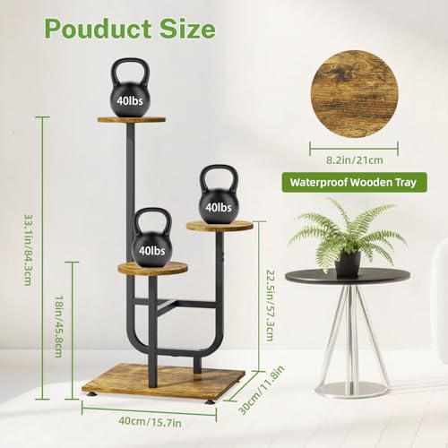 iDavosic.ly 3 Tier Plant Stand Indoor, Corner Tiered Multiple Flower Holder Shelf with Wooden Trays, Orchid Display Metal Rack for Patio Porch Living Room Balcony Outdoor, Modern Black & Rustic Brown - color: Rustic Brown, size: 3 Tiers