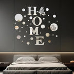 JEPELUS 37 Pieces 3D Mirror Wall Decor Home Sign Letters and Round Shape, Acrylic Acrylic Mirror Wall Stickers Decorative Art Decals for Home Living Room Bedroom Farmhouse Decoration (Silver)