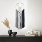 LB Black Macrame Wall Hanging, Handmade Woven Tapestry- Boho Dream Catchers Grey and Black Hanging Macrame Wall Art for Living Room Apartment Office Backdrop,10X30 Inch - color: Grey