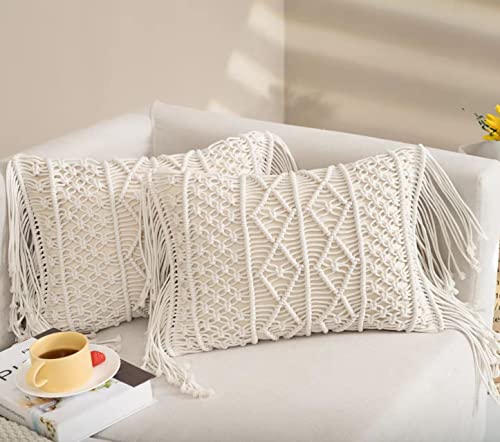 Macrame Lumbar Pillow Cover-Set of 2 with Tassels Rectangualr Cushion Covers Boho Throw Pillow Cover for Couch, Sofa, Bed, Farmhouse, Chair, Dining, Patio, Outdoor, car (B) - color: B