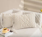 Macrame Lumbar Pillow Cover-Set of 2 with Tassels Rectangualr Cushion Covers Boho Throw Pillow Cover for Couch, Sofa, Bed, Farmhouse, Chair, Dining, Patio, Outdoor, car (B) - color: B