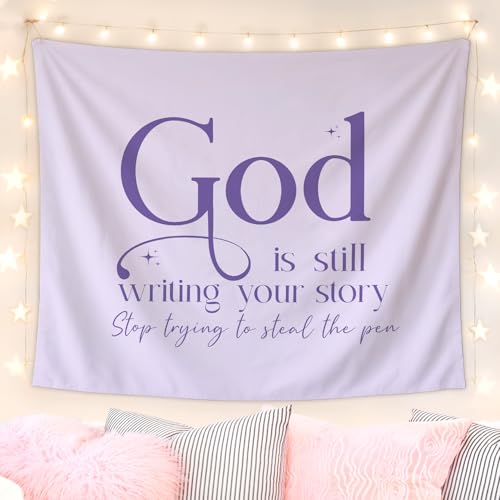 Lacama Purple Inspirational Christian Tapestry, Christian Gifts for Women, Cute Tapestries Decor for Teen Girls Room Bedroom College Dorm Apartment, College Dorm Decor, 50x60 Inches - color: god is still writing your story