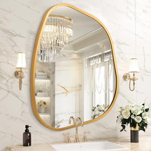Irregular Wall Mirror, Asymmetrical Bathroom Mirror Decorative 18"x26" Gold Asymmetrical Mirrors Aviation Aluminum Alloy Frame for Bathroom, Living Room, Bedroom, Entryway - color: Gold-irregular 7(26"x18")