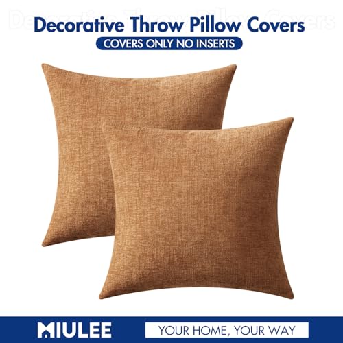 MIULEE Pack of 2 Brown Throw Pillow Covers 16x16 Inch Soft Chenille Pillow Covers for Sofa Living Room Couch Solid Dyed Cases - color: Brown, size: 16" x 16" (Pack of 2)