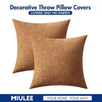 MIULEE Pack of 2 Brown Throw Pillow Covers 16x16 Inch Soft Chenille Pillow Covers for Sofa Living Room Couch Solid Dyed Cases - color: Brown, size: 16" x 16" (Pack of 2)