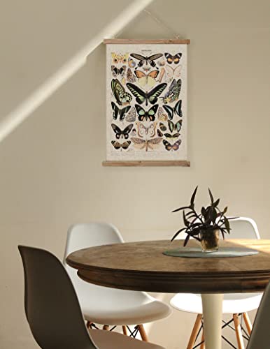 Vintage Butterflies Hanging Poster, Retro Style of Wall Art Prints, Printed on Linen with Wood Frames, Ready to Hang - color: Butterflies