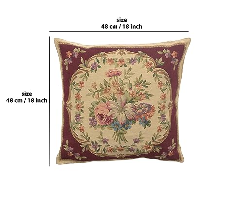 Charlotte Home Furnishings Decorative Pillow Cover 18x18 in, Bouqet Floral Red Couch Throw Pillows for Bed and Sofa, Square Tapestry Cushion Cases for Living Room, European Cotton Jacquard Woven - color: Floral Red