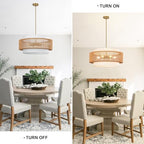 25.6" Rattan Chandelier, 6-Light Large Rattan Pendant Light with Fabric Lampshade, Farmhouse Boho Light Fixture Ceiling Hanging for Dining Room, Living Room, Bedroom, Kitchen Island, Hallway, Foyer - size: 25.6" Straight weaving