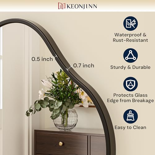 Keonjinn Black Irregular Mirrors for Wall 48" x 24" Inch, Asymmetrical Metal Frame, Tempered Glass Decorative Mirror for Bathroom, Bedroom, Living Room, Entryway(Horizontal/Vertical) - color: Black, size: 24"L x 48"W