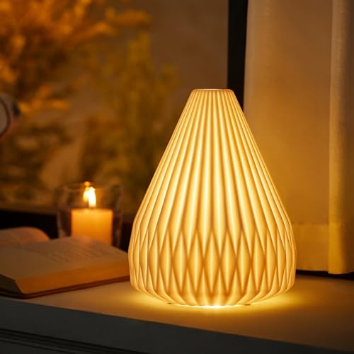 RONDURE 9.1" Modern Ceramic Table Lamp, Fully Dimmable Bedside Lamp for Bedroom Living Room Nightstand, White Translucent Ceramic Shade, Warm Ambient Decorative Corded Lighting, Bulb Included - style: Ariadne