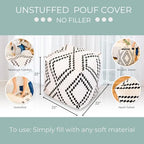 Unstuffed Boho Pouf Ottoman Cover – Modern Bohemian Living Room Decor, Kids, Nursery, Dorm Room – Minimalist Storage Solution, Foot Rest – Hand-Tufted Square Neutral Removable
