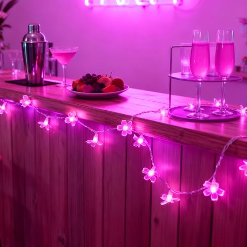 JACUXLSS Pink Cherry Blossom Flower Lights String Indoor Decor, 33Ft 100 LED Decorative Hanging Hot Aesthetic Fairy Floral Lamp for Bedroom Decorations When Valentine's Day, Wedding Party, Christmas - color: Pink
