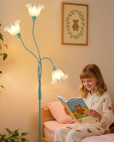 Flower Floor Lamp for Living Room, Modern Tree Floor Lamp with Adjustable Heads, 3 Light 3000K Soft Warmwhite Mid Century Standing Tall Lamp with 5Lbs Heavy Base for Bedroom Kids Room-Green - color: 3 Flower-Green Tree