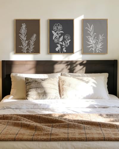 Drsoum Botanical Boho Vintage Flower Wall Art Framed Retro Floral Prints Wildflower Neutral Rustic Bohemain Artwork Kitchen Living Room Ready to Hang 11x14in Natural Framed - color: Flower Bouquet, size: 14L" x 11W", Natural Framed