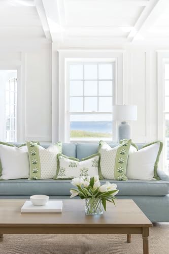 Hofdeco Premium Grandmillennial Coastal Hampton Patio Indoor Outdoor Lumbar Pillow Cover Only, 12"x20" Water Repellent for Backyard, Couch, Poolside, Grass Green Print Hydrangea Flowers - color: Grass Green Hydrangea Flowers 12"x20"