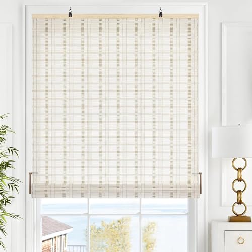 LazBlinds Cordless Bamboo Blinds, Light Filtering Hanging Window Shades, Whitewash Bamboo Roll Up Shades for Indoor/Outdoor Windows - color: Whitewash B, size: Custom Size