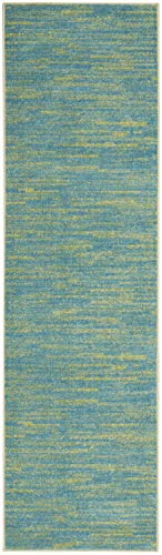 Nourison Home Nourison Essentials Blue Green 2'2" x 10' Area Rug - Easy Clean, Non Shedding, Bed Room, Living Room, Dining Room, Kitchen (10' Runner) - color: Blue Green, size: 2'2" x 10' (Runner)