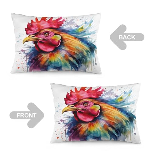 Pillow Cover Watercolor Chicken Lumbar Pillow Case Cushion 12 "x20 Funny Farm Animals Pretty Big Cock Cooling Pillow Cases Double-Sided Printing Design for Decoration Sofa Couch - color: Pattern-9, size: 20" x 12" (Pack of 1)