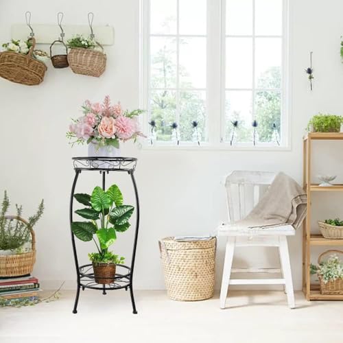 2 Pack Plant Stand Indoor Outdoor, 27.1" Tall 2-Tier Metal Plant Stand, Heavy Duty Plant Holder with Rustproof Finish, Space-Saving Corner Plant Shelf for Patio, Balcony, Garden & Living Room
