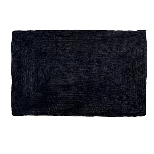 Super Area Rugs Farmhouse Jute Braided Rug - Reversible Natural Fiber- Eco Friendly Rug for Living Room - Kitchen - Entryway Hand Woven, Black, Rectangle 3' X 5' - color: Black, size: 3' x 5' (Rectangular)