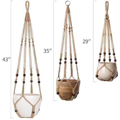 Mkono 3 Pack Macrame Plant Hangers Indoor Different Size Hanging Planter Basket Flower Pot Holder with Beads No Tasselss 43"/35"/29", Large, Brown - color: Brown, size: Large