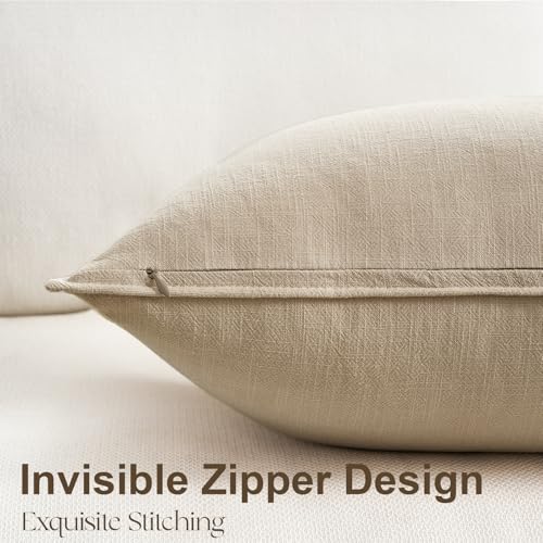 Pack of 4 Neutral Linen Pillow Covers 18x18 Cordinated Color Set for Easy Matching Boho Decorative Throw Cushion Covers with Flange for Sofa Living Room Bed and Balcony Home Decor - color: Neutral, size: 18" x 18" (Pack of 4)
