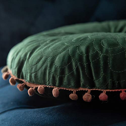 vctops Velvet Soft Round Chair Pads Cute Gradient Pom Pom Indoor Dining Chairs Cushion (Dark Green, Diameter 16") - color: Dark Green, style: Diameter 16 Inch