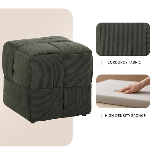 Pouf Ottoman Foot Rest Soft and Comfortable Square Ottoman Square Corduroy Woven Design Sofa Stool (Dark Green, 1) - color: Dark Green