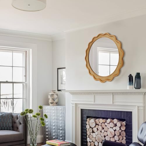 RiteSune Round Mirror 30 Inch, Farmhouse Wall Decor, Large Rustic Circle for Living Room, Bathroom, Entryway