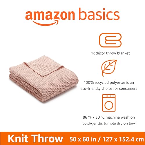 Amazon Basics Chunky Cable Knit Throw Blanket for Couch, Sofa, Bed, Lightweight Soft Cozy, 50" x 60", Dusty Rose - color: Dusty Rose, style: Knitted
