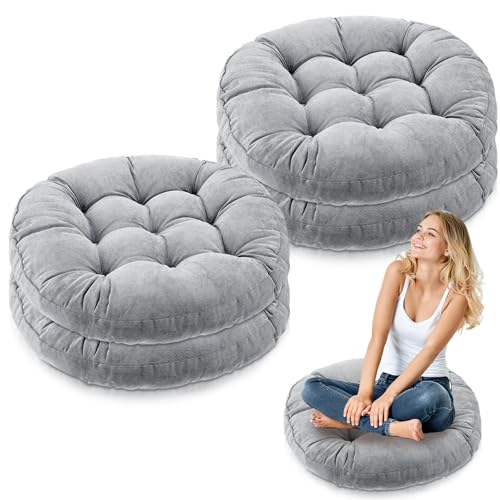 Jerify Floor Pillow Cushions Large Round Square Large Meditation Floor Pillow for Classroom Adult Meditation Picnic Party Seating Learning Daycare School(Round,Light Grey,4 Pcs) - color: Light Grey, size: Round