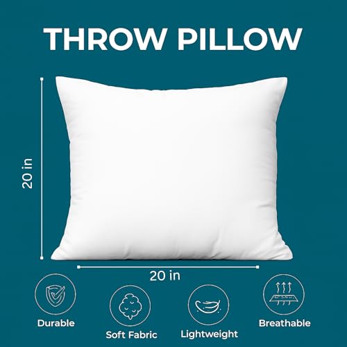LANE LINEN 20x20 Throw Pillow Insert - Set of 4 White Pillow Inserts for Decorative Pillow Covers, Throw Pillows for Bed, Decorative Pillows for Bed, Couch Pillows, Throw Pillows for Couch - size: 20" x 20"