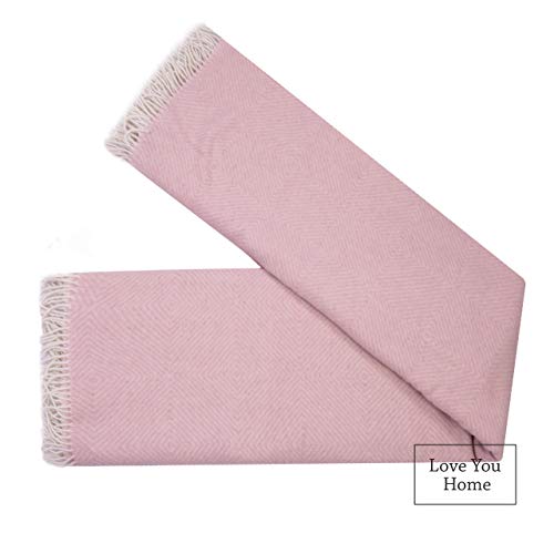 LYHome Merino Wool Blanket - Warm Throw for Cold Weather, Warmest Travel Outdoor Camping Blankets, Picnic Army and Military Throws, Comforter Soft & Cozy (55" x 79" Pink with White Rhombus) - color: Pink With White Rhombus