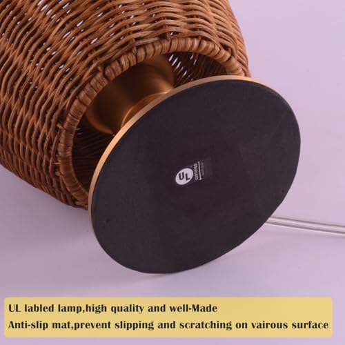 Boho Style Rattan Table Lamp,Dimmable Bamboo Desk Lamp,Timer Build in,Oven Brown Rattan - color: Timer
