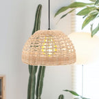 11" x 6.3" Natural Rattan Pendant Lamp Shade, Hand-Woven Wicker Replacement Lampshade with 1.61" Fitter for E26/E27 Base, Boho Coastal Hanging Light Cover for Kitchen Island, Dining Room, and Nursery