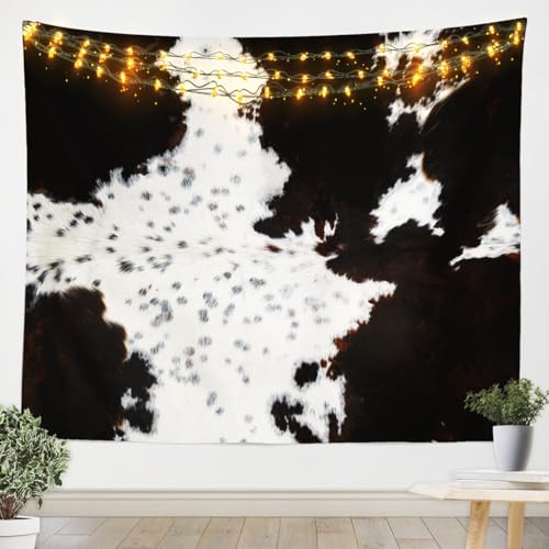 Manfei Abstract Cow Fur Tapestry, White Black Brown Cowhide Print Wall Hanging for Kids Boys Teens Room Decor, Animal Skin Print Wall Blanket Tapestries, Large 59.1 x 82.7 Inches - color: Cow Fur, size: 82.7"L x 59.1"W