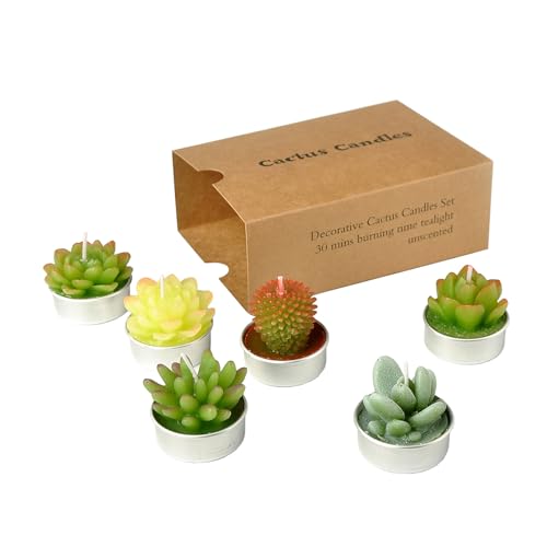 Cactus Tealight Candles, Handmade Delicate Succulent Cactus Candles（ Perfect for Birthday Party ,Wedding, Spa, Home Decor) - color: 6pcs Cactus Candles