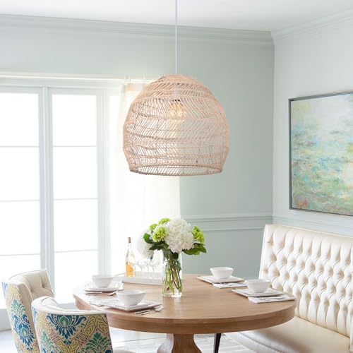 Arturesthome 15.7" Rustic Woven Pendant Ceiling Light Fixture,Rattan Chandeliers Hanging Light for Farmhouse Home Decro Kitchen Island Dinning - color: Rattan, size: 15.7in*13.78in