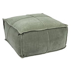 Creative Co-Op Square Cotton Velvet Pouf with Piped Detail, Sage Green - color: Wing Teal