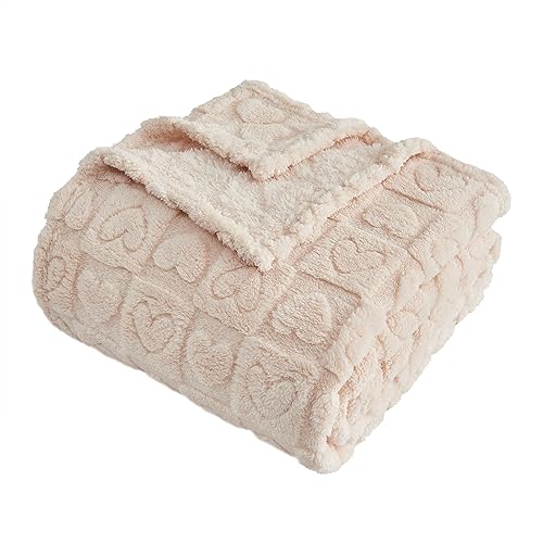 FY FIBER HOUSE Throw Blankets with Heart Checkered,Soft Warm Blankets for Lover Mom Father Gifts,Washable Lightweight Fuzzy Blanket for Couch Sofa Bed Office All Season(Beige,90"x90") - color: Beige, size: Queen(90"x90")