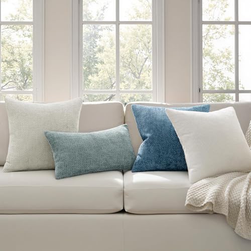 MIULEE Pack of 2 Blue Throw Pillow Covers 18x18 Inch Coastal Summer Modern Boho Accent Decorative Pillow Covers Soft Chenille Farmhouse Cushion Covers for Home Decor Couch Bed Sofa Living Room - color: Blue, size: 18" x 18" (Pack of 2)