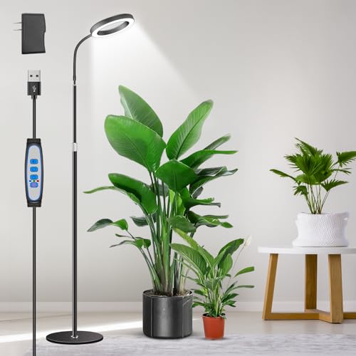 Aumtrly Grow Lights for Indoor Plants, Full Spectrum Floor Standing Plant Lights with 68" Stand for Growing Large Tall Plants, Black Halo LED Plant Grow Light with 6/12/16H Timer - size: 1 head 68inch/black