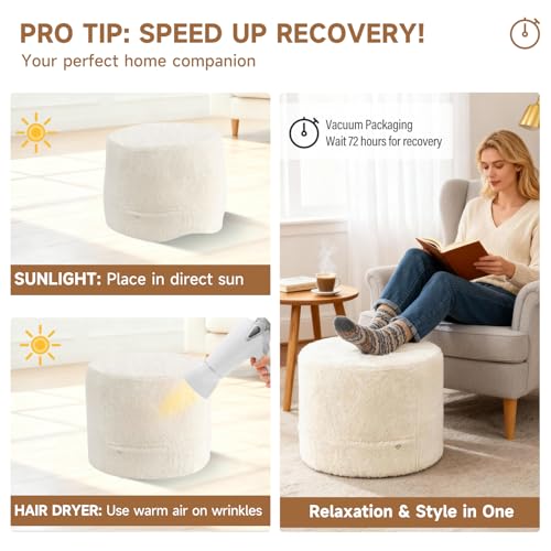 Tiita Round Stuffed Pouf Ottoman, Plush Poufs with Foam Chunk Filling, Foot Rest Stool for Living Room, Cream - color: Round Cream