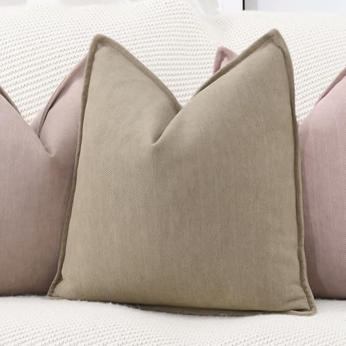 MADIZZ Textured Chenille Throw Pillow Covers Pack of 2 Natural Soft Decorative Accent Pillowcases Boho Neutral Couch Throw Pillow for Bed Home Decor for Sofa Livingroom 20x20 inch Light Taupe - color: Light Taupe, size: 20" x 20" (Pack of 2)
