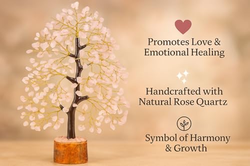 BOMBAY CRYSTALS EXPORT Rose Quartz Crystal Tree of Life – Handmade Healing Gemstone Money Tree for Positive Energy, Good Luck & Prosperity | Home & Office Decor | Gift for Women & Mom - color: Rose Gold